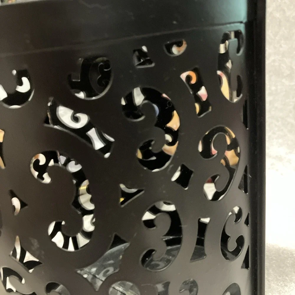 Mirrored Black Scrollwork Metal Sconce Wall or Table Decor Candle Holder